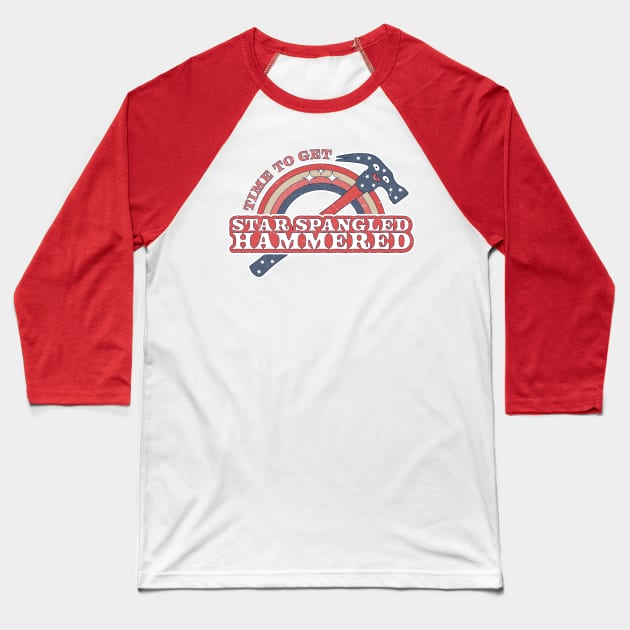 Time To Get Star Spangled Hammered 4th Of July Funny Hammer Baseball T-Shirt by OrangeMonkeyArt